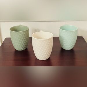 KIVY Minimalist Matte Ceramic Mug Set Of 3: Textured Diamond Pattern 14oz